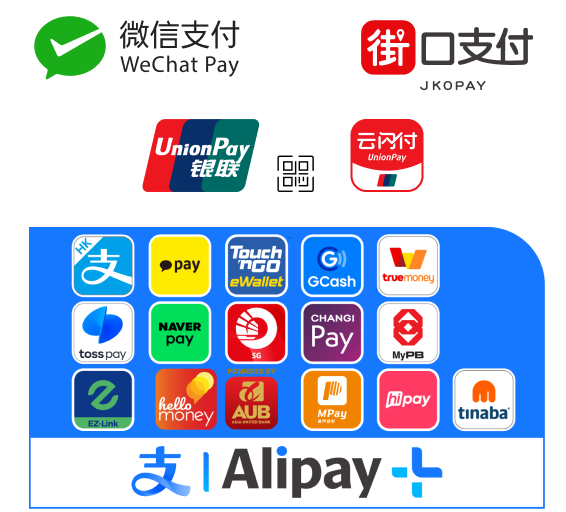 微信支付WeChatPay 街口支付JKOPAY 支付宝 AlipayHK EZ-Link GCash pay Touch'nGo Alipay PARTNER