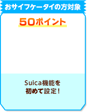 おサイフケータイの方対象 50ポイント Suica機能を初めて設定！