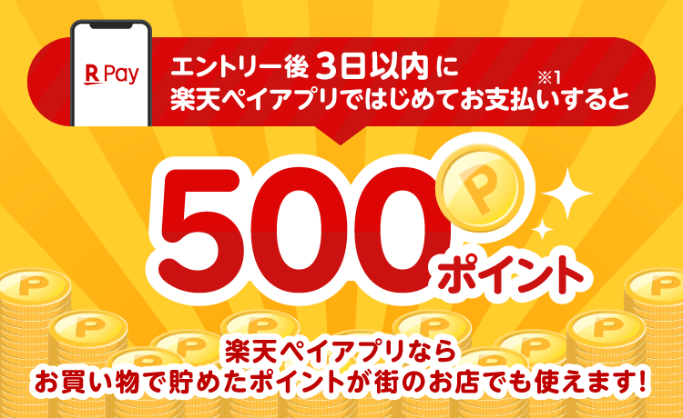 3 30にエントリーされた方限定 初めてのお支払いで500ポイント 楽天ペイアプリ